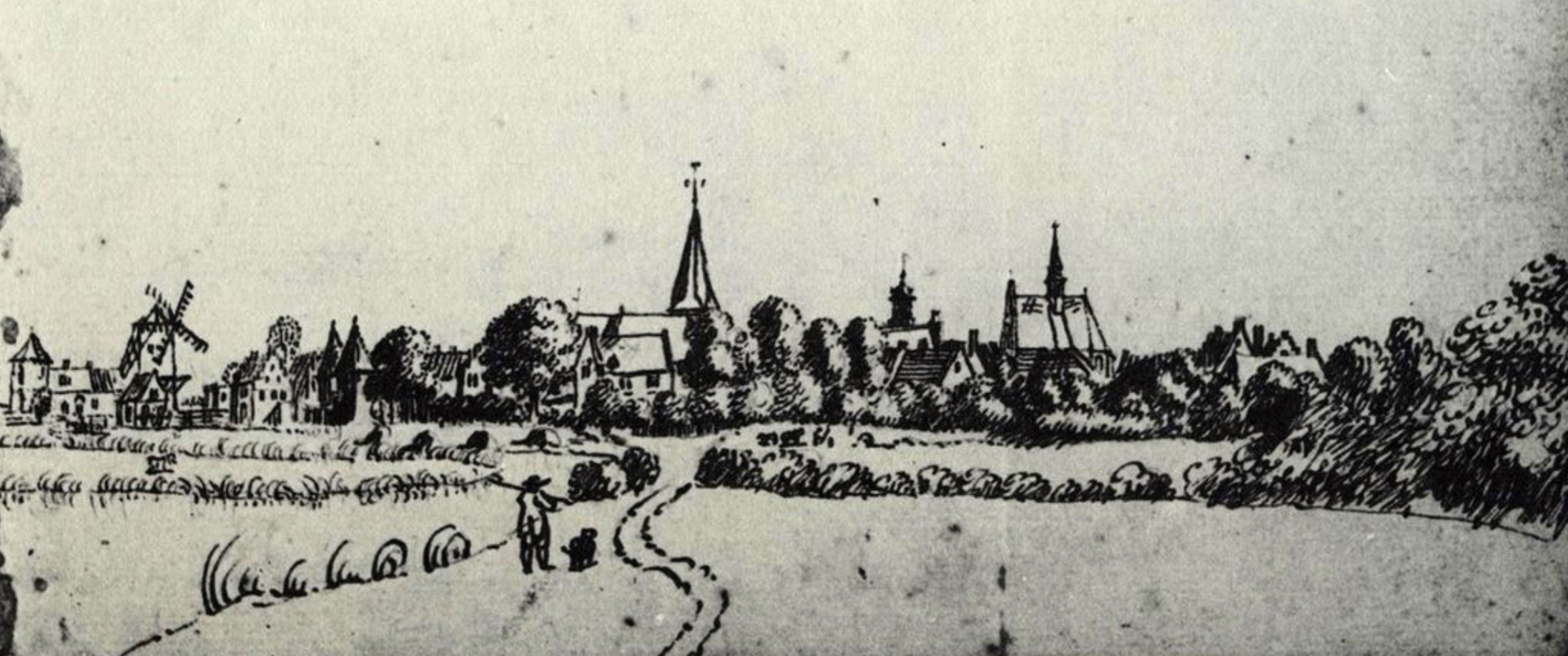 Afbeelding van tekening van Stadsgezicht van Jan de Beijer. Gezien vanaf de Genneperhuisweg (Noordoosten). (de Beijer, 1742)