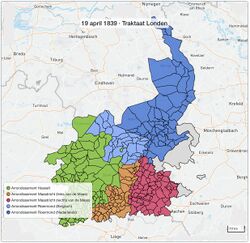 Kaart van de scheiding van Limburg